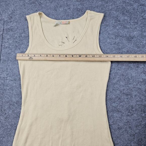 Y2K Princy Tank Top Womens Medium Beige Ribbed Longline Floral Embroidered Boho - Picture 5 of 6
